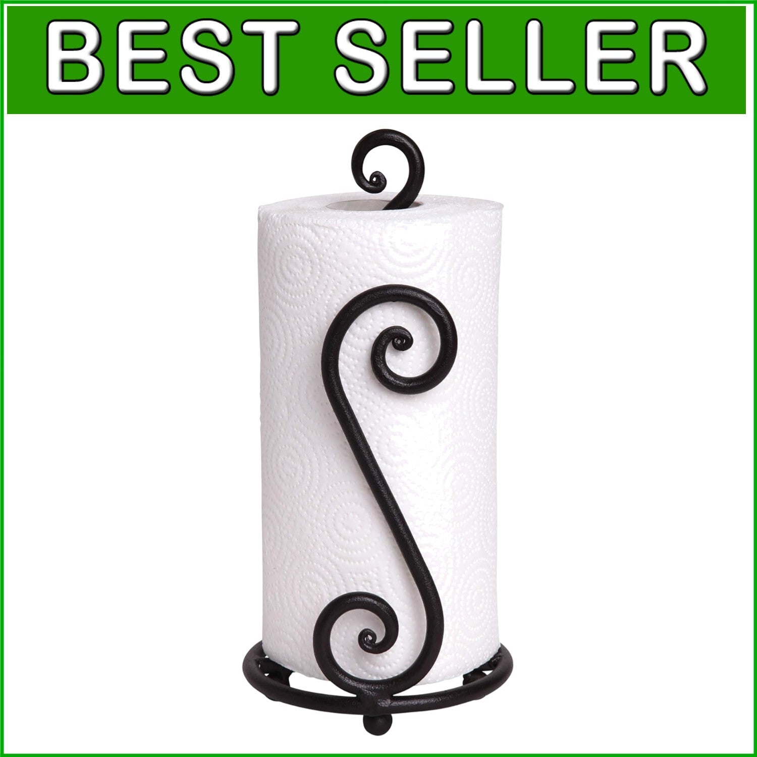 Decorative Black Wrought Iron Paper Towel Stand - Space-Saving Kitchen Accessory