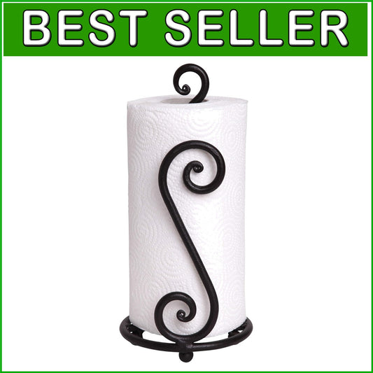 Decorative Black Wrought Iron Paper Towel Stand - Space-Saving Kitchen Accessory