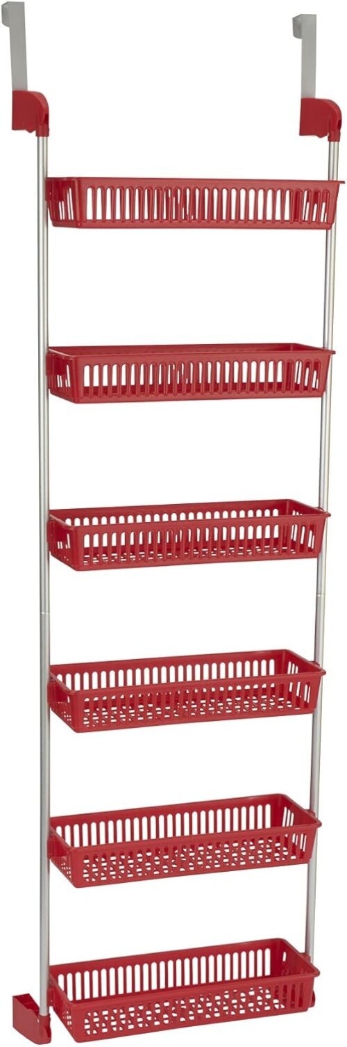 Chic 6-Tier Basket Organizer with Hooks – Space-Saving Red Storage Solution