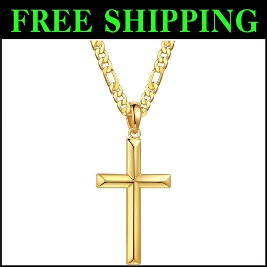 Adjustable S925 Sterling Silver Cross Necklace with 18K Gold Chain - 16-24 Inch