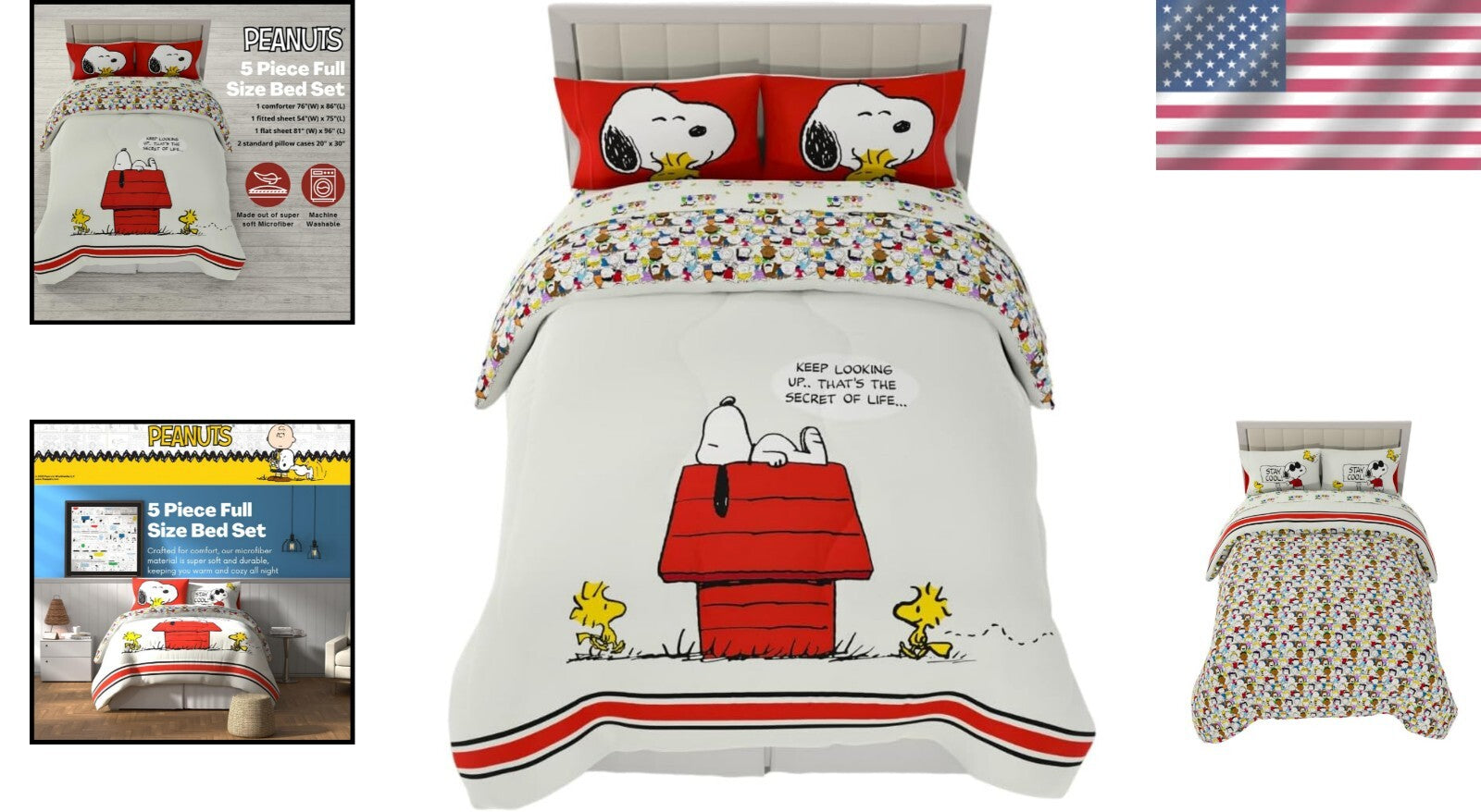 Cozy Peanuts 5-Piece Bedding Set: Charlie Brown, Snoopy & Woodstock - Full Size