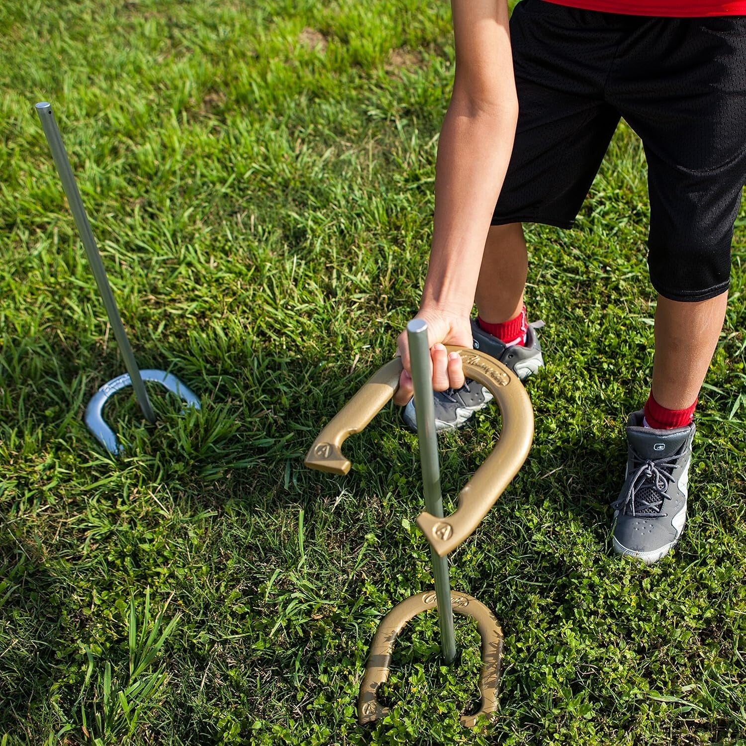Classic Horseshoe Game Set: Four Steel Shoes and Stakes in Weather-Resistant Bag