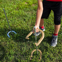 Load image into Gallery viewer, Classic Horseshoe Game Set: Four Steel Shoes and Stakes in Weather-Resistant Bag