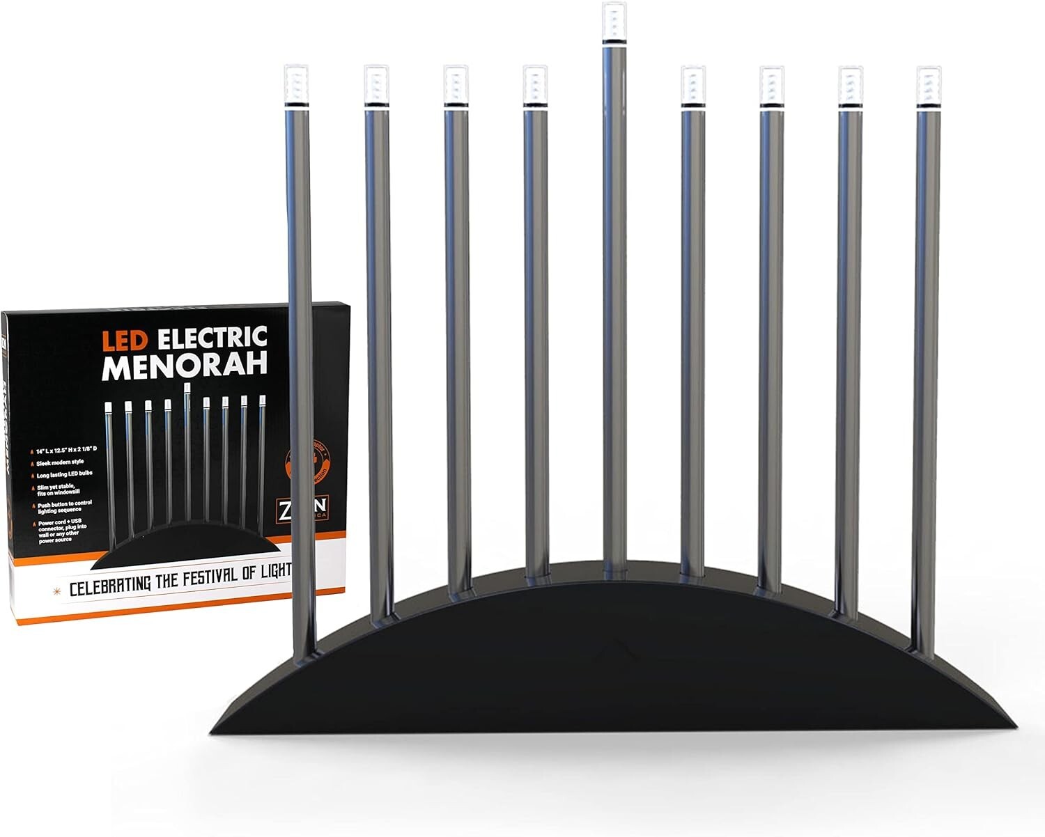 Modern Chanukah Menorah - Black & Silver LED Design with Multi-Power Options