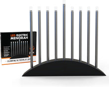 Load image into Gallery viewer, Modern Chanukah Menorah - Black &amp; Silver LED Design with Multi-Power Options
