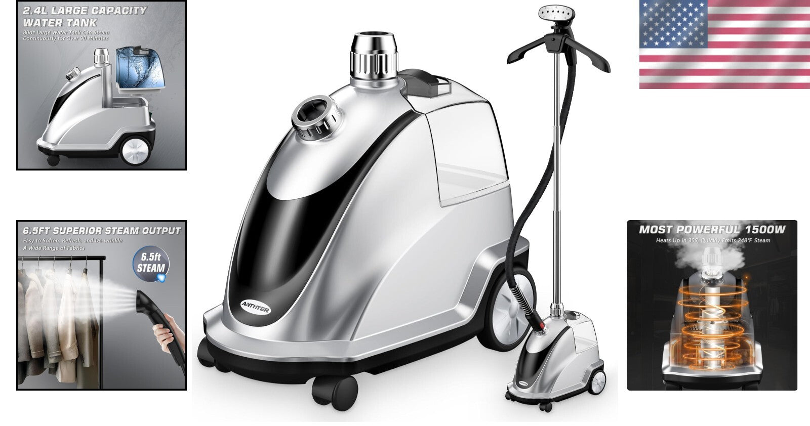 1500W Powerful Garment Steamer With 2.4L Tank – Fast Heat-Up & Portable Design