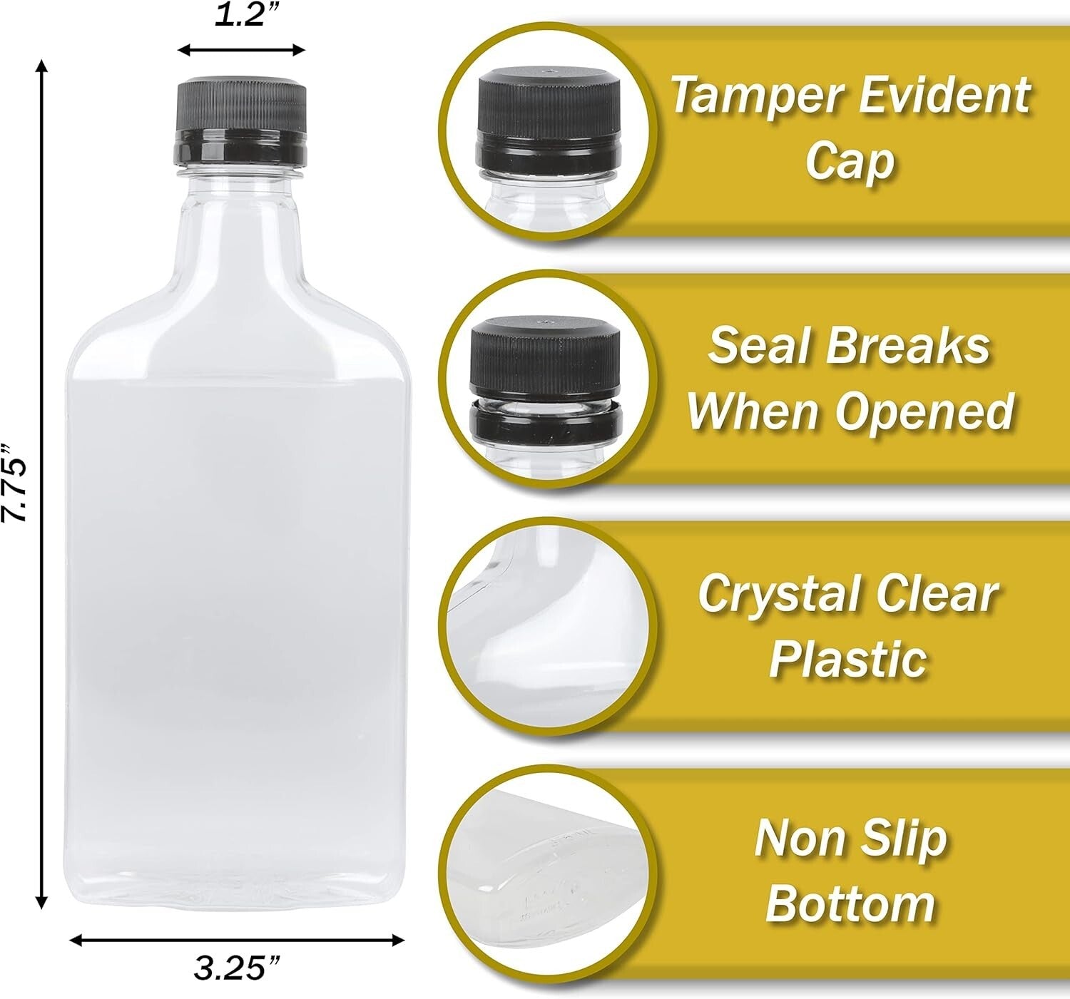 375ml Leak-Proof PET Bottle with Tamper-Evident Cap - 24 Pack Black Lids