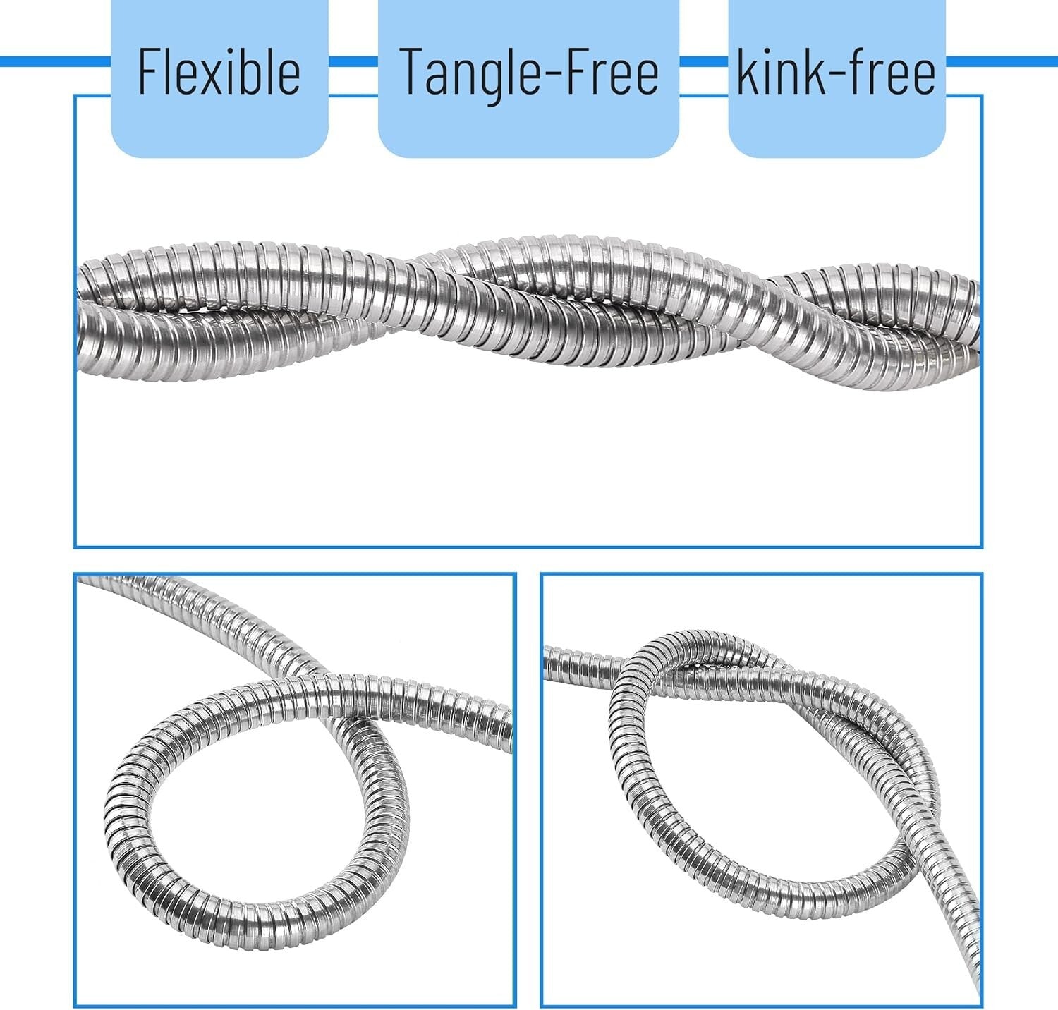 Durable 50-Ft Stainless Steel Garden Hose with Tangle-Free 10-Function Nozzle