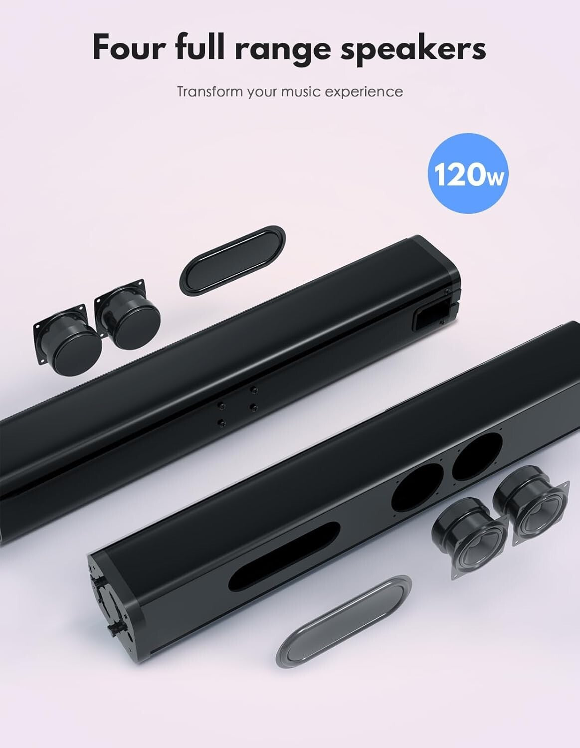Bluetooth 5.0 Surround Sound Bar with Subwoofer – 10 EQ Modes & Remote Control