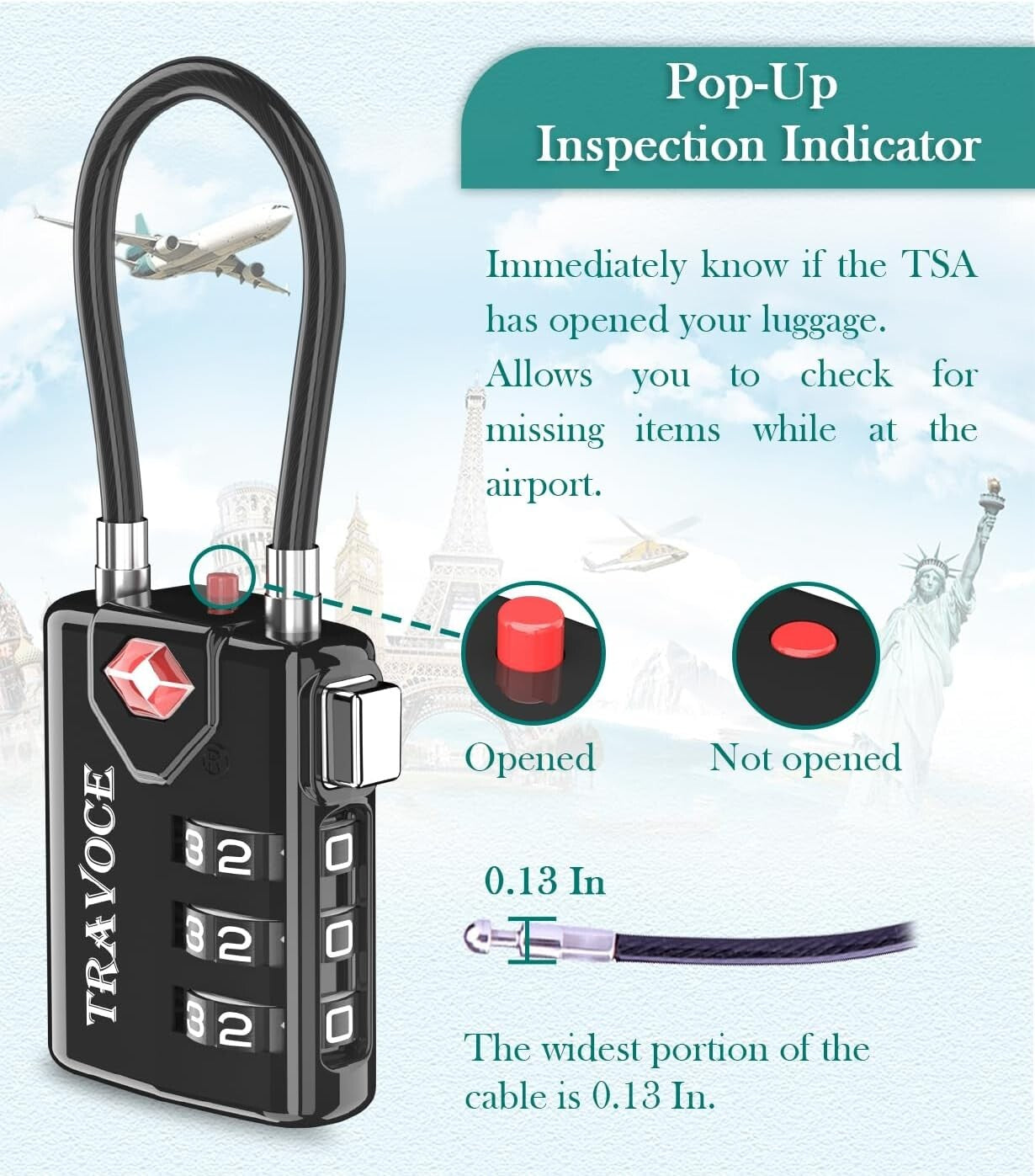 Effortless Combination Setting TSA Approved Cable Locks for Suitcase – 2 Pack