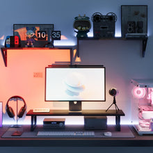 Load image into Gallery viewer, Ergonomic Black Wood and Steel Monitor Stand - Easy Assemble &amp; 150 lbs Capacity