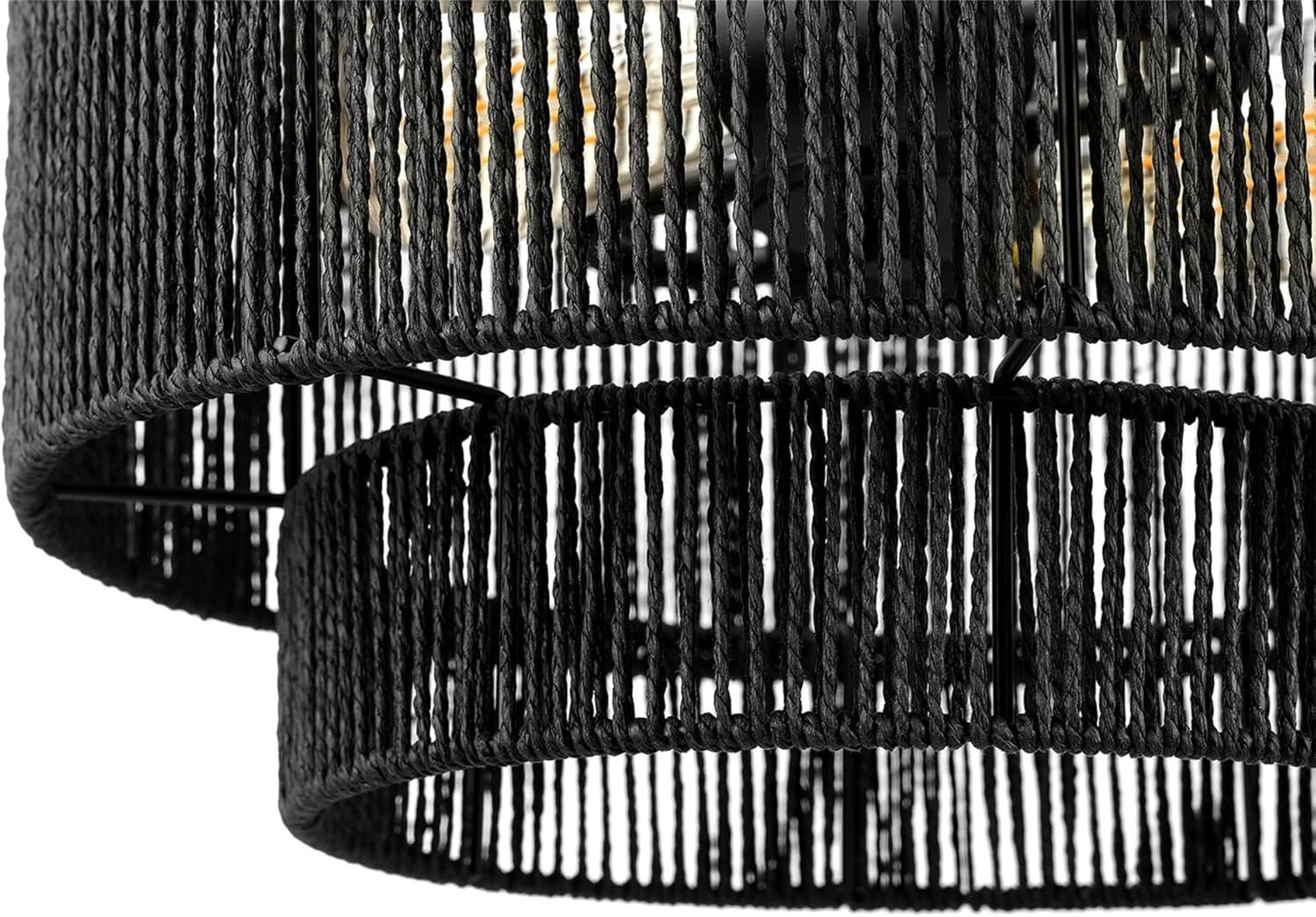 Dimmable 2-Light Pendant Light in Matte Black with Elegant Paper Twine Shade