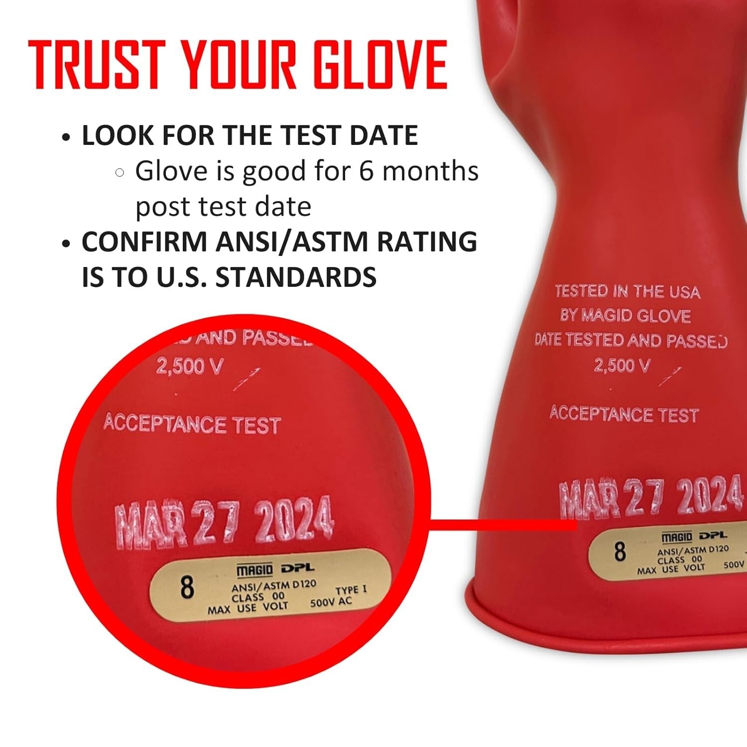 Durable Size 10 Class 00 Red Electrical Insulating Gloves - 14
