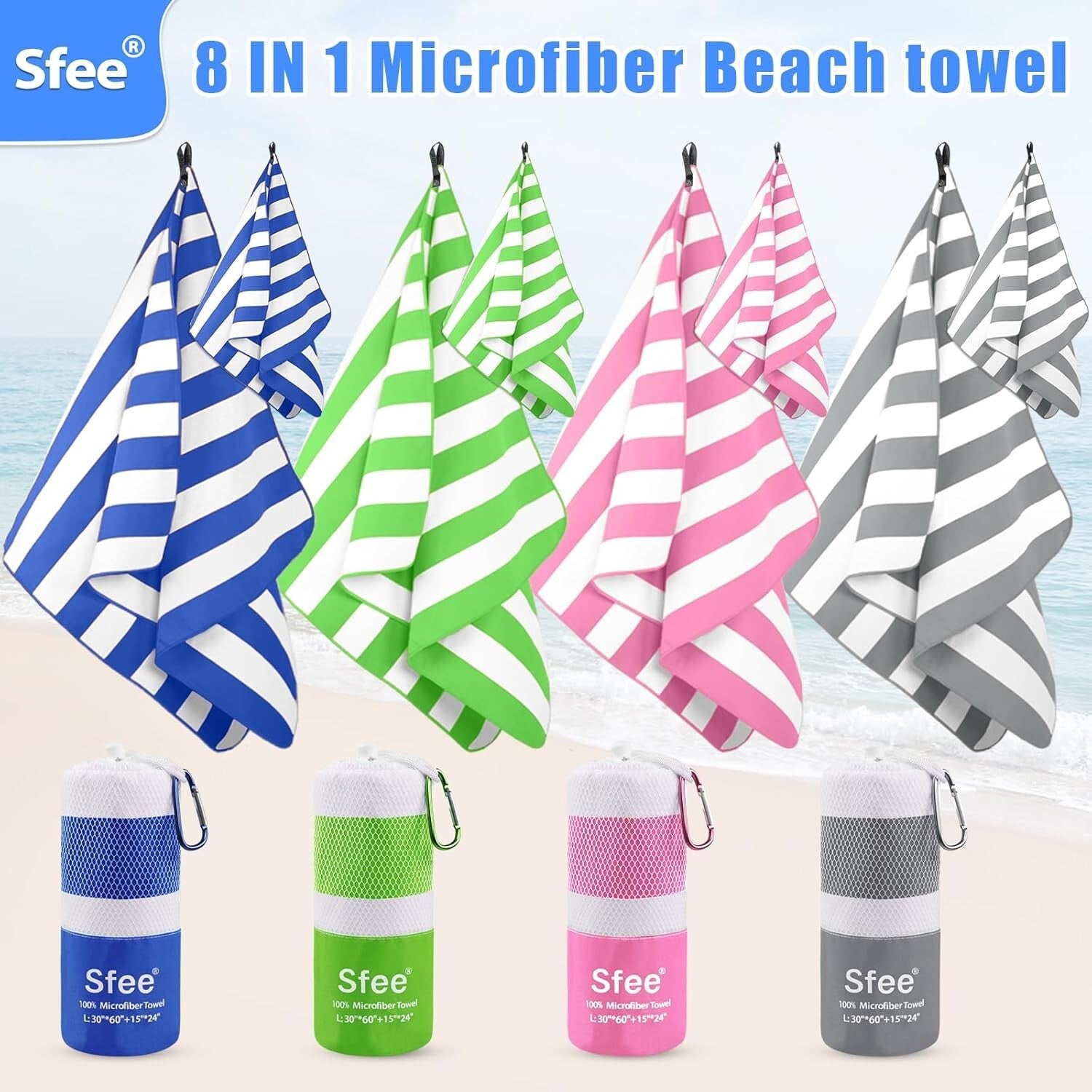 Compact Microfiber Beach and Gym Towels Set - Ultra-Light & Super Absorbent