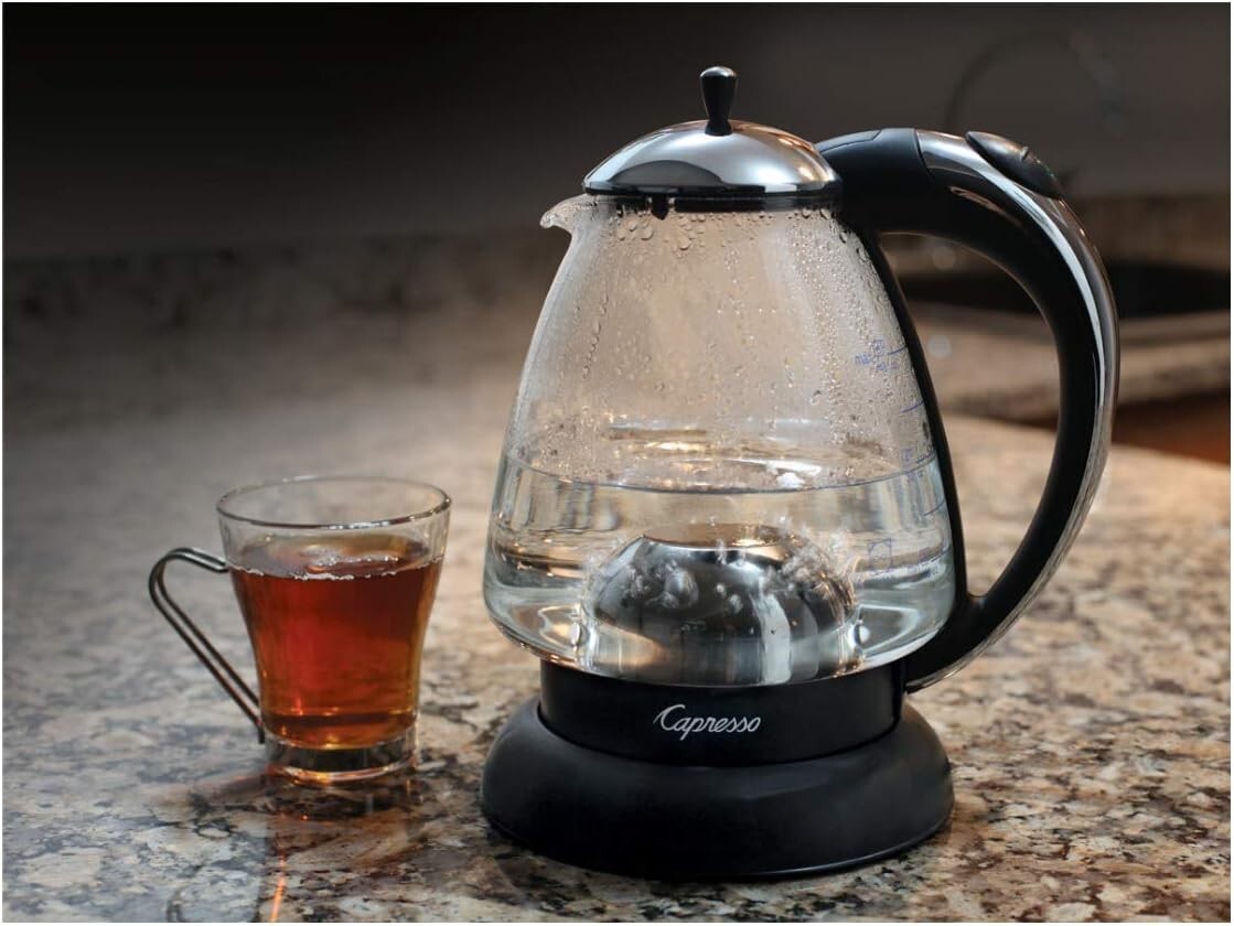 Elegant Electric Glass Kettle in Polished Chrome - 48 oz Capacity, Fast Boil