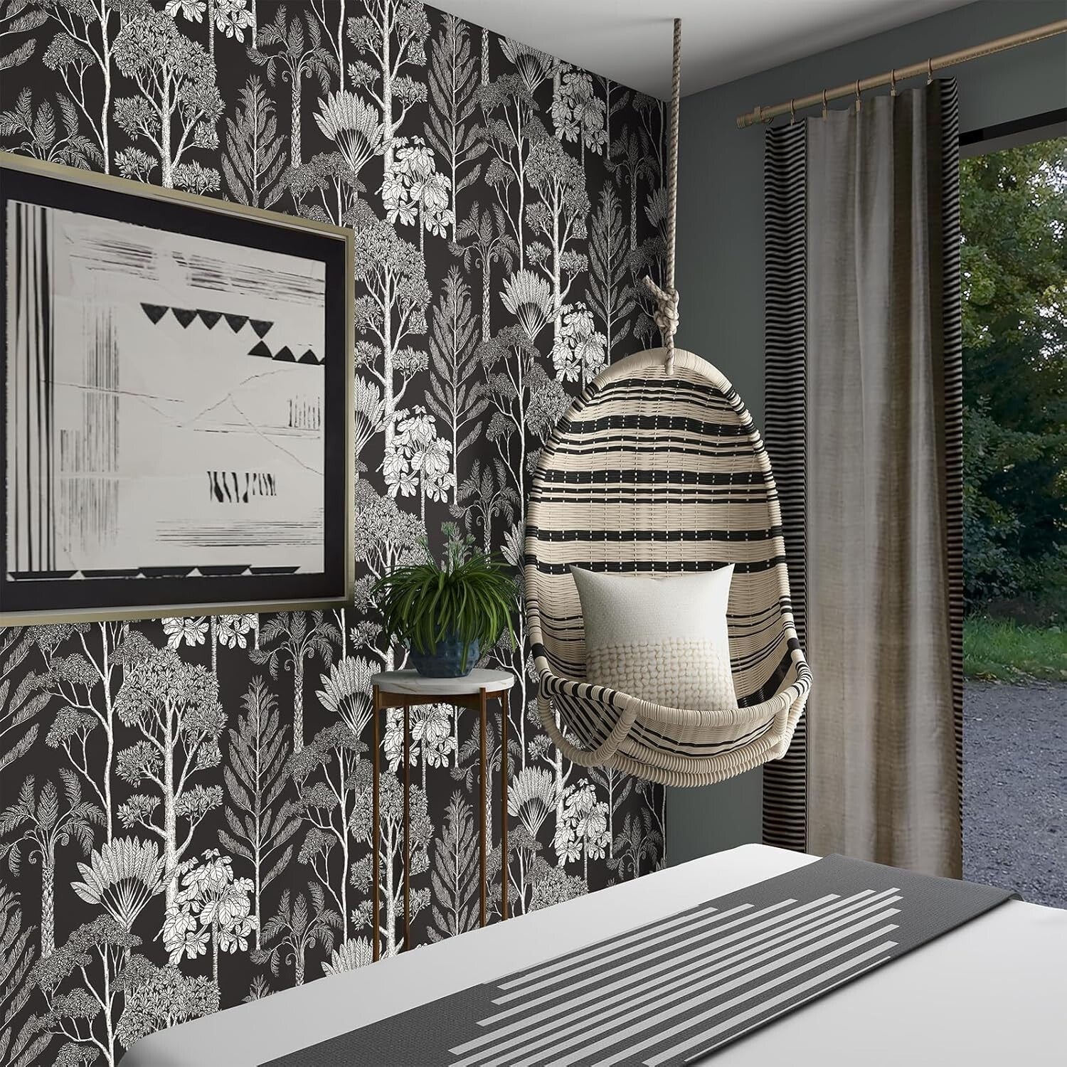 Elegant Black and White Leaf Contact Paper - Forest Theme Upholstery 47.21sqft