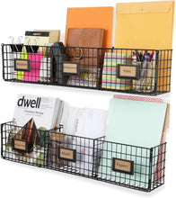 Load image into Gallery viewer, Charming Black Metal Wall Rack Organizer for Papers and Magazines - Set of 2