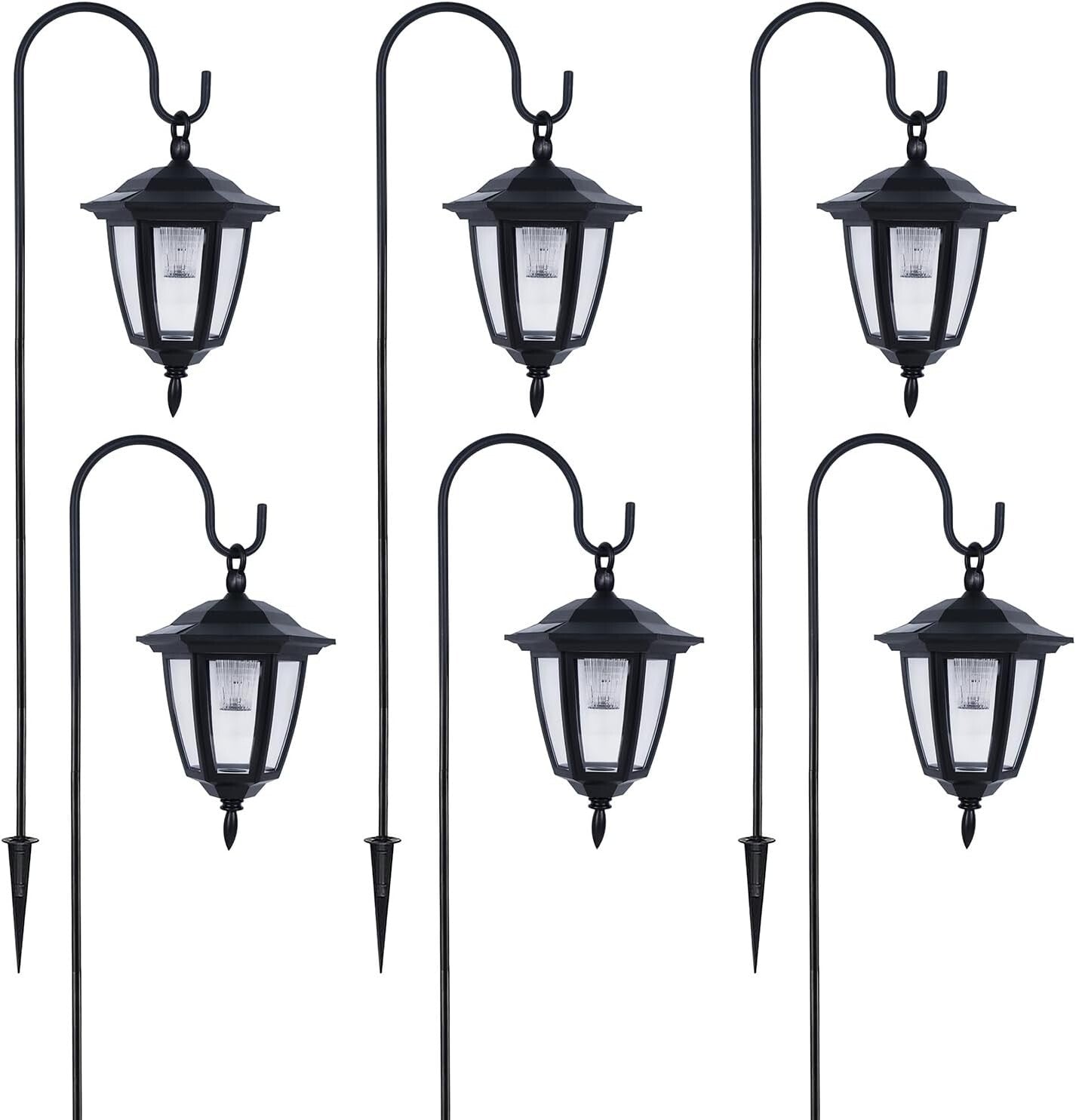 Elegant 6-Pack Solar Hanging Lights with 38.7” Hooks - Waterproof Outdoor Decor