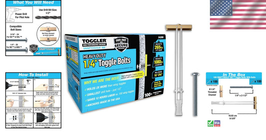SNAPTOGGLE 100-Pack Drywall Anchors - 1/4-in Toggle Bolts Hold 265 lbs Each