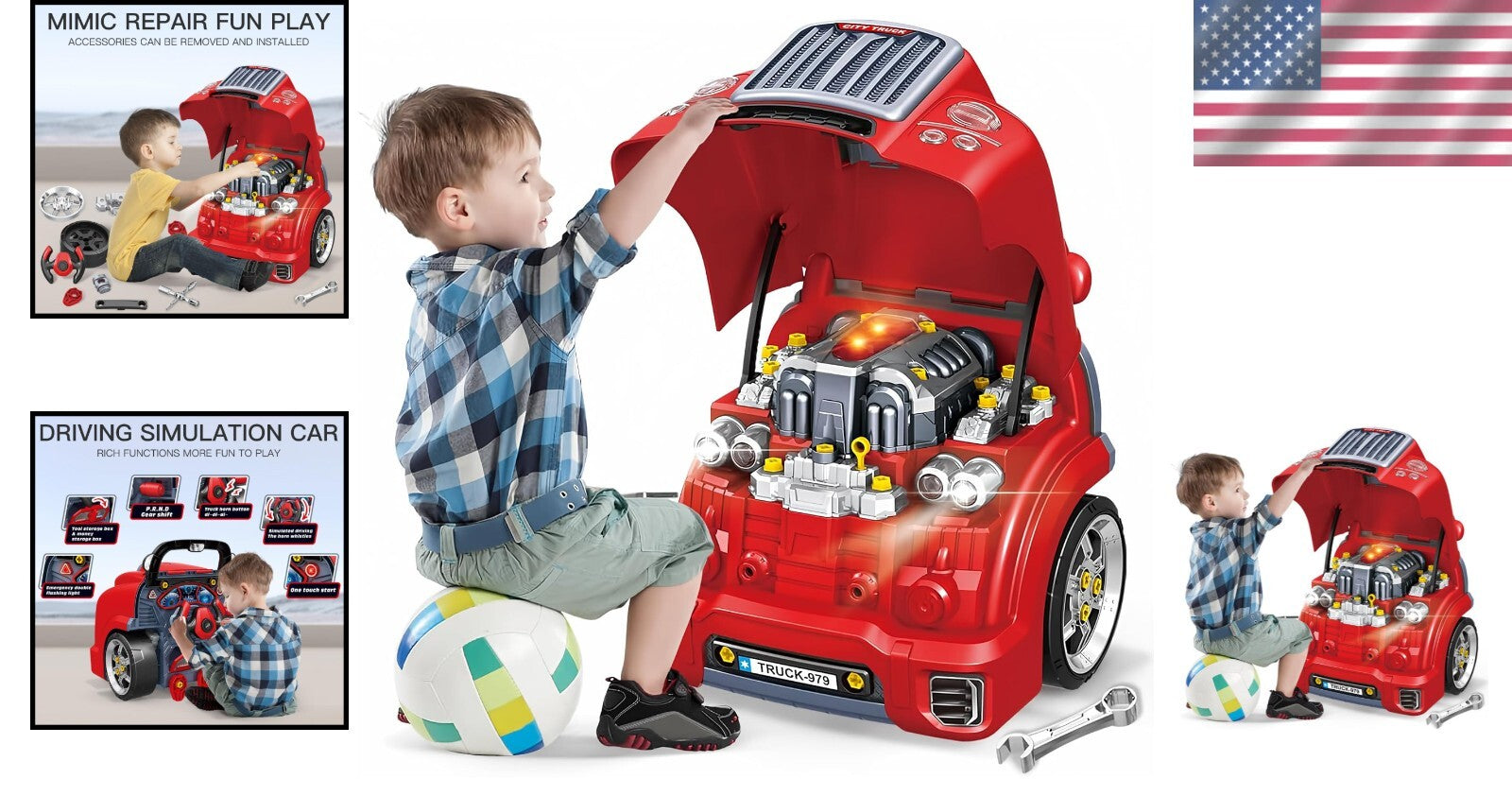 Interactive Red Truck Engine Toy with Lights & Sounds - Educational Fun for Kids