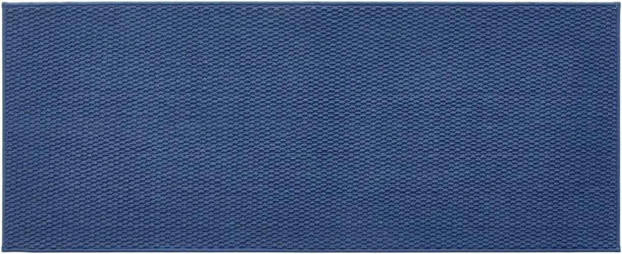 Elegant Quick Dry Navy Blue Bath Mat - Washable Non-Slip Runner Rug 24x60