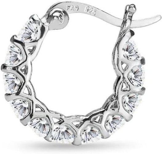 Classic Sterling Silver 16mm AAA CZ Small Hoop Earrings for Women - Gift Boxed