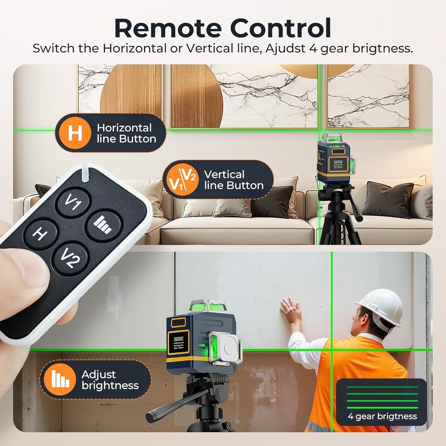 Professional 3D Green Laser Level with 12 Lines & Remote Control for Precision