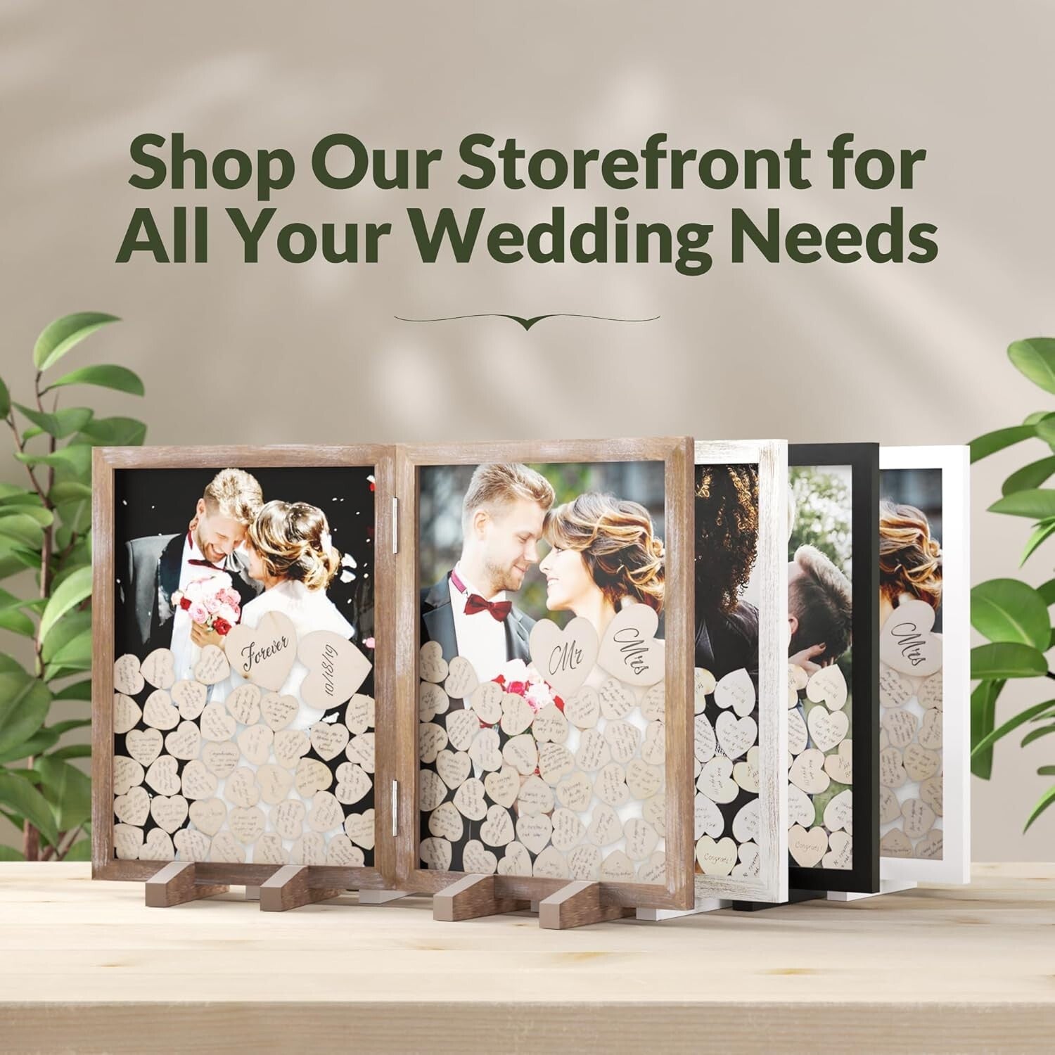 Rustic Wedding Guest Book with 160 Hearts - Unique Decor for Special Occasions