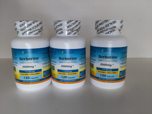 Berberine HCL 2000 MG with Ceylon Cinnamon Complex -360 Capsules 3x Lot - USA