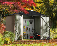 Load image into Gallery viewer, Stylish 8'x6' Metal Utility Shed with Sliding Doors for Organized Outdoors