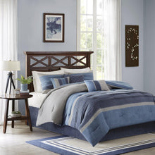 Load image into Gallery viewer, Cozy 7-Piece Queen Comforter Set - Modern Geometric Design in Collins Blue/Grey