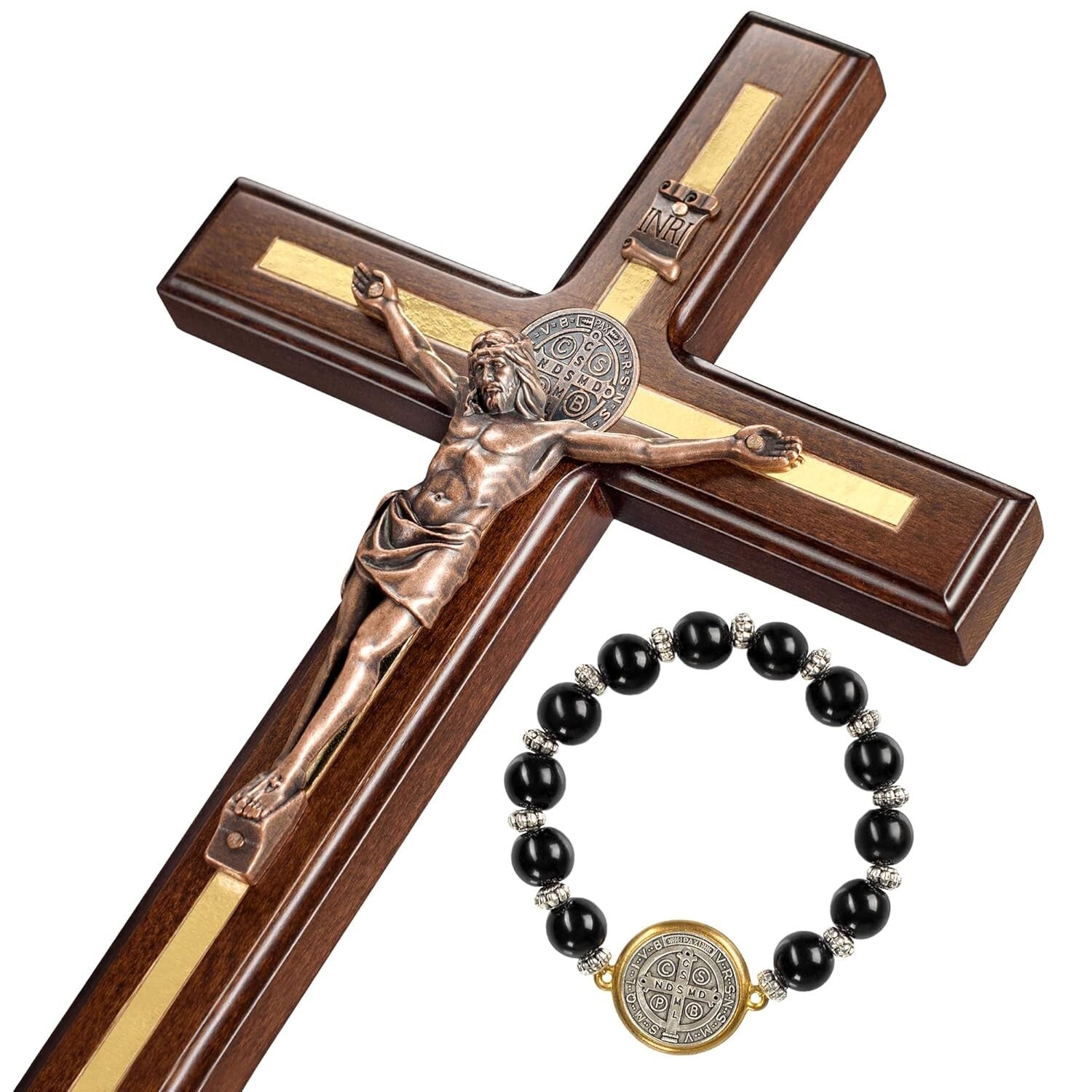 Durable 12" St Benedict Catholic Wall Cross - Timeless Design with Bracelet
