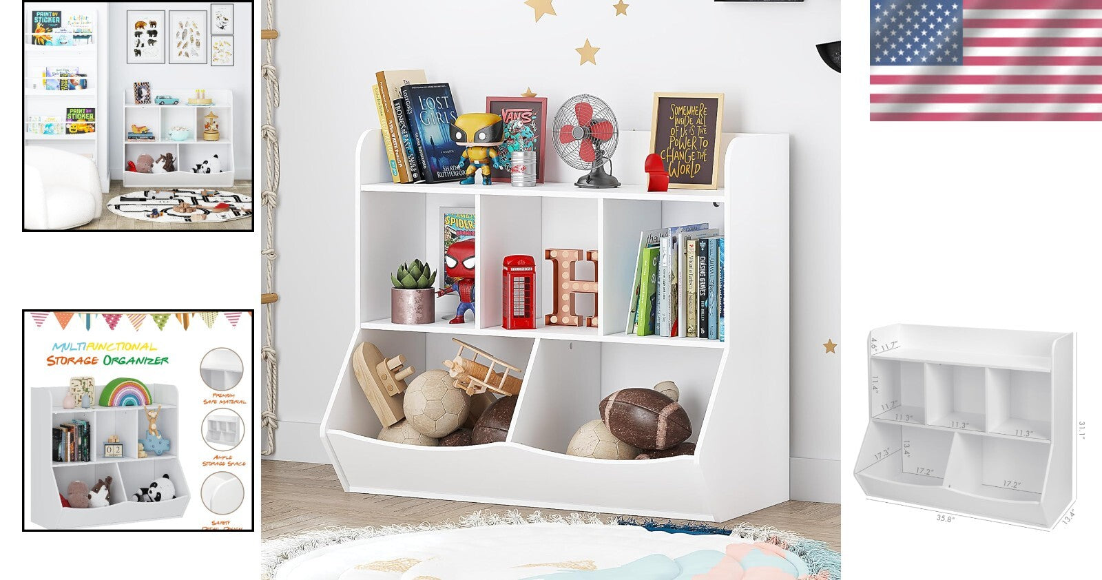 Stylish Toy Storage Organizer & Bookcase with 8 Cubbies for Kids' Playrooms