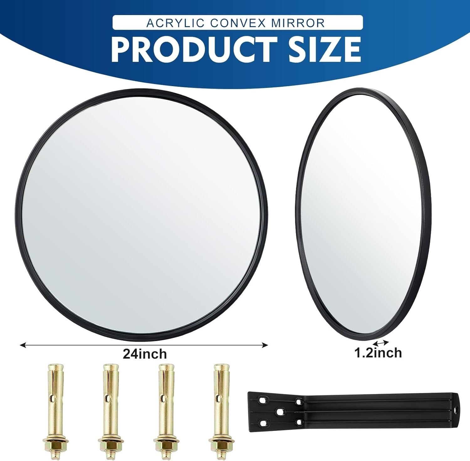Durable Acrylic 24-Inch Convex Traffic Mirrors with Mounting Bracket - 2-Pack