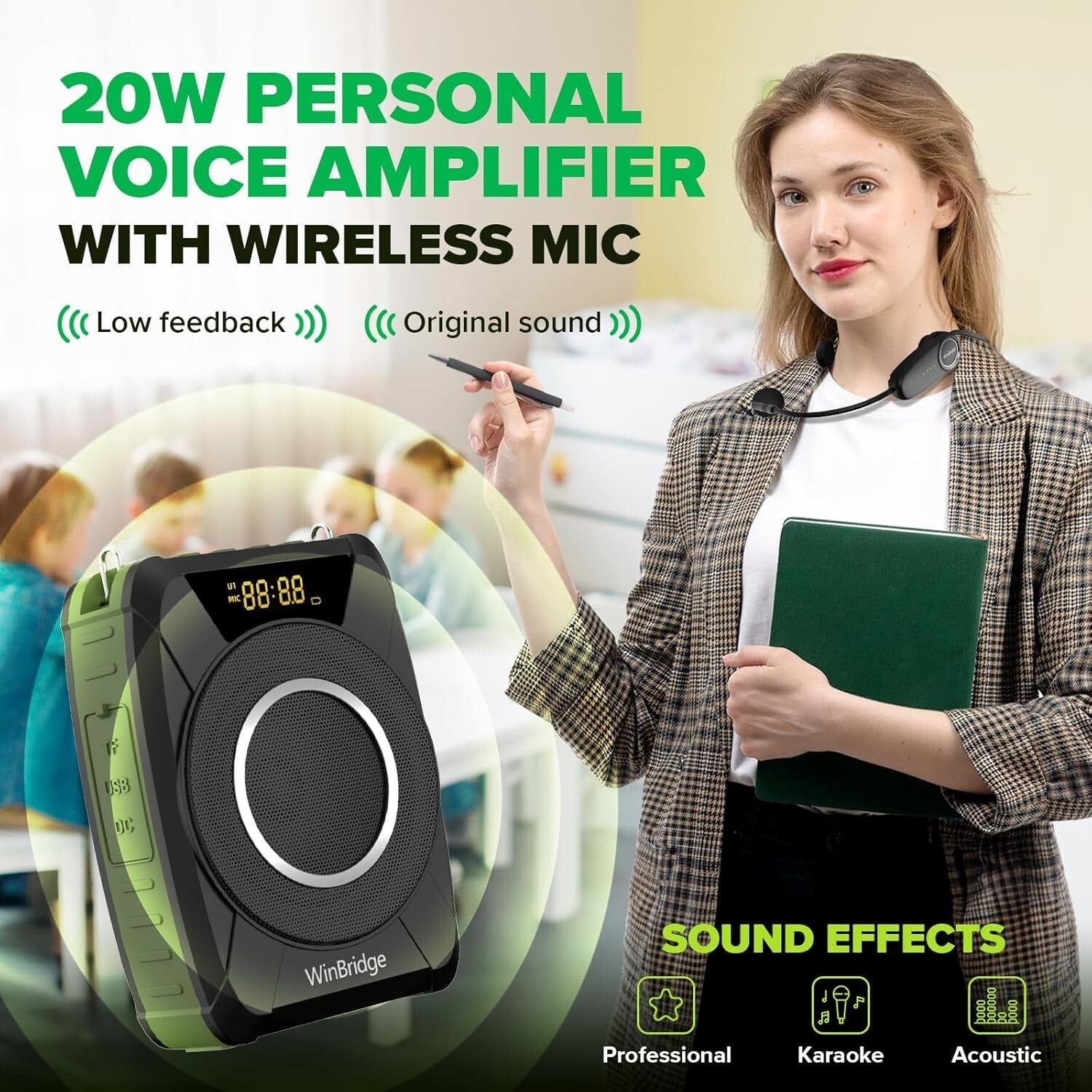 Bluetooth 5.0 Portable Waterproof Voice Amplifier - 20W PA System for Teachers