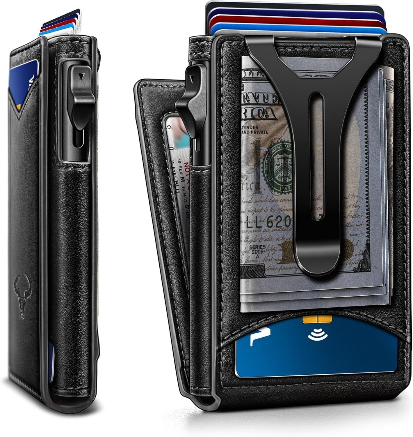 Functional Men's Wallet: Carbon Fiber Slim Wallet with Flipping Leather Case