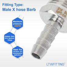 Load image into Gallery viewer, 316 Stainless Steel Barb Fitting Coupler 1/4" ID x 3/8" Male NPT - Pack of 25