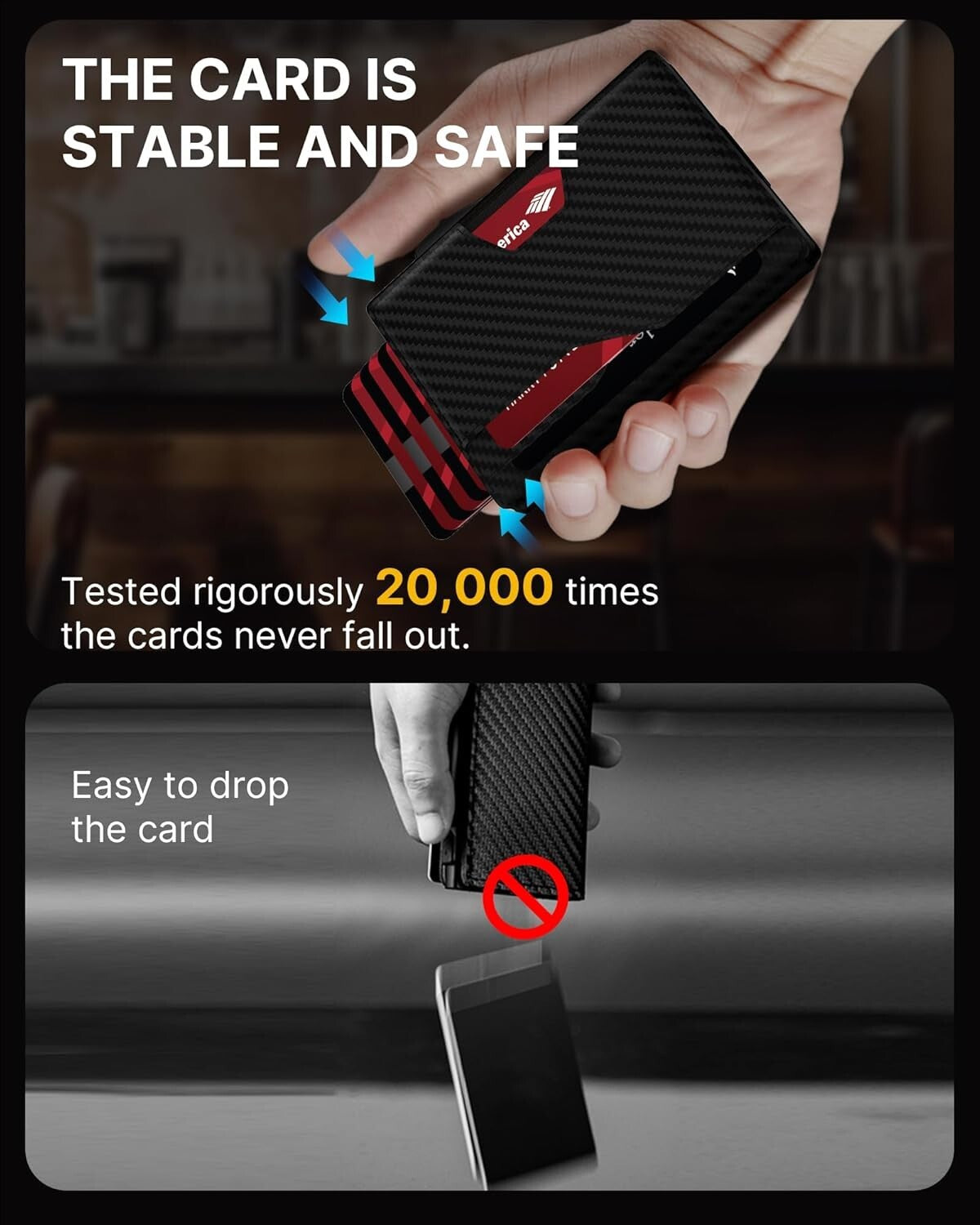 Carbon Fiber Black RFID-Blocking Slim Leather Wallet with Money Clip & Gift Box