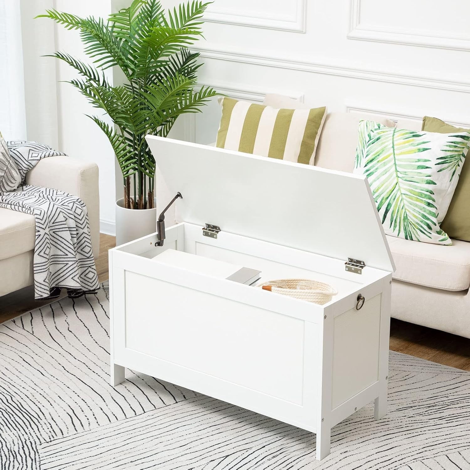 Elegant White Toy Chest Organizer - Easy Assemble Storage Bench, 220 lb Capacity