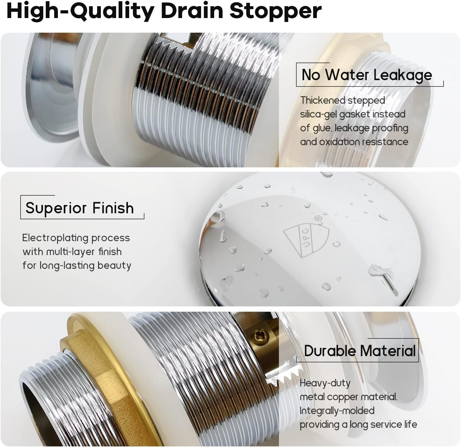 Durable Chrome Pop-up Drain Stopper for Easy Installation - Bath Essential