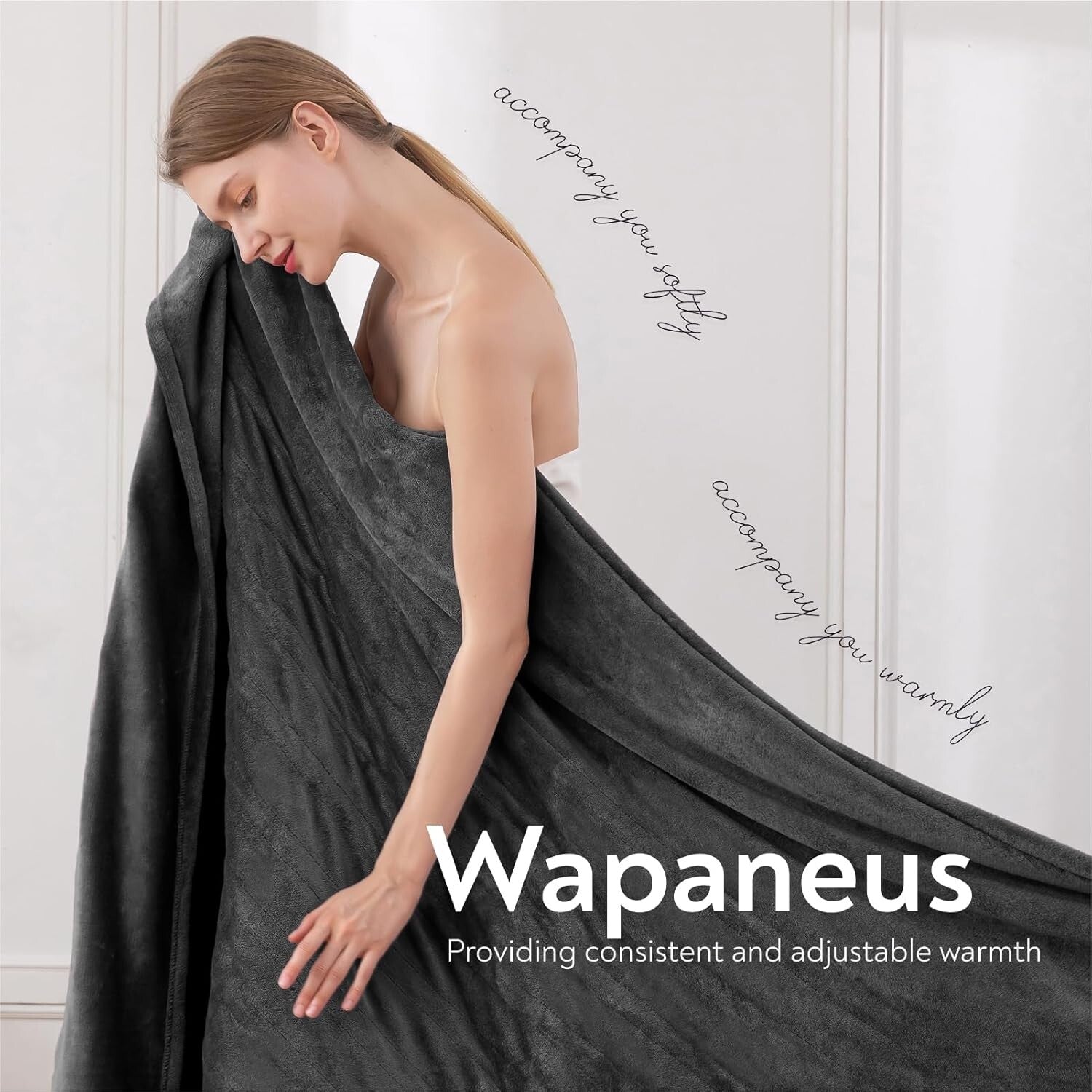 Dark Grey 10-Setting Electric Throw Blanket with Foot Pocket, Machine Washable