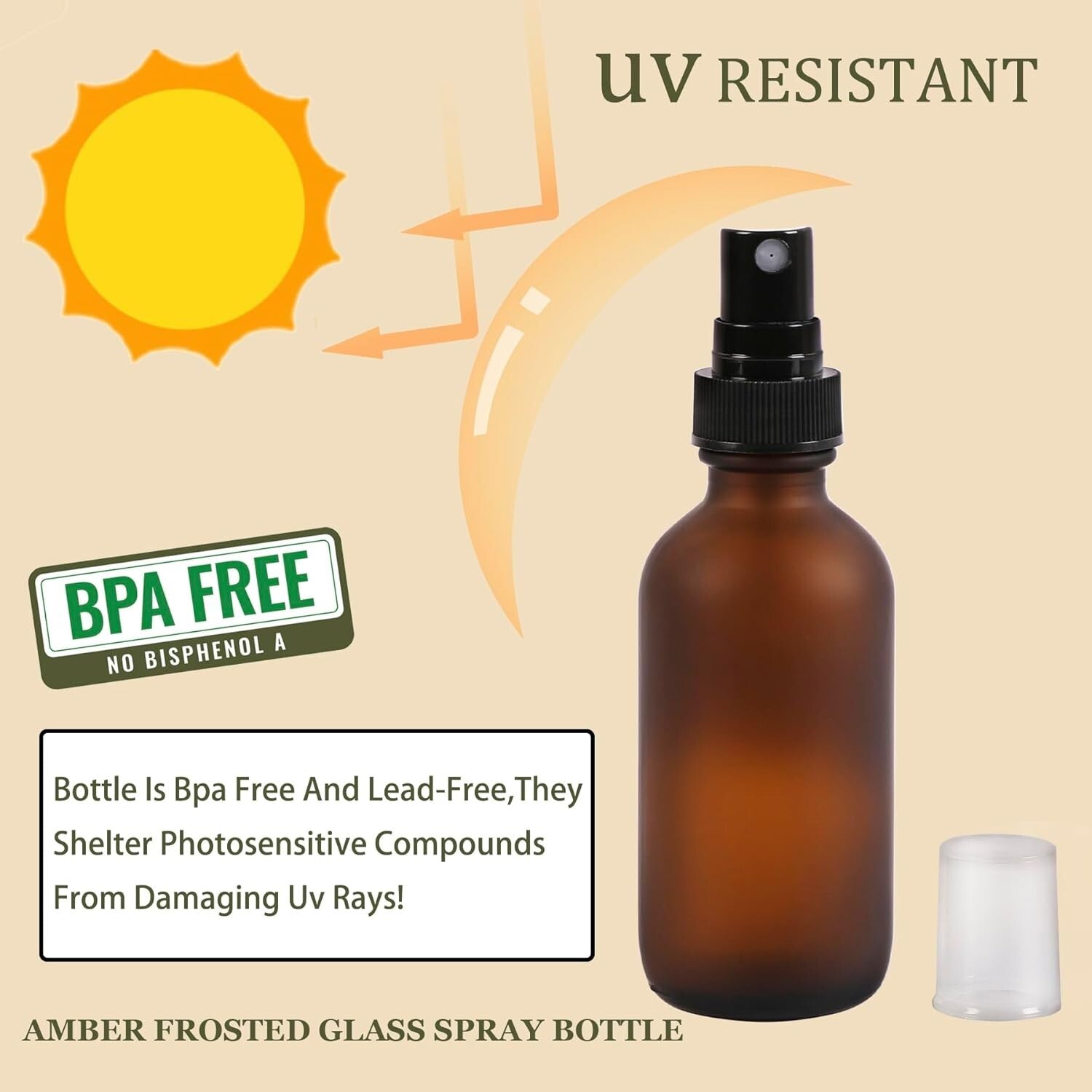 Multi-Purpose 2 oz Reusable Amber Spray Bottles - 48 Pack for Beauty & Cleaning