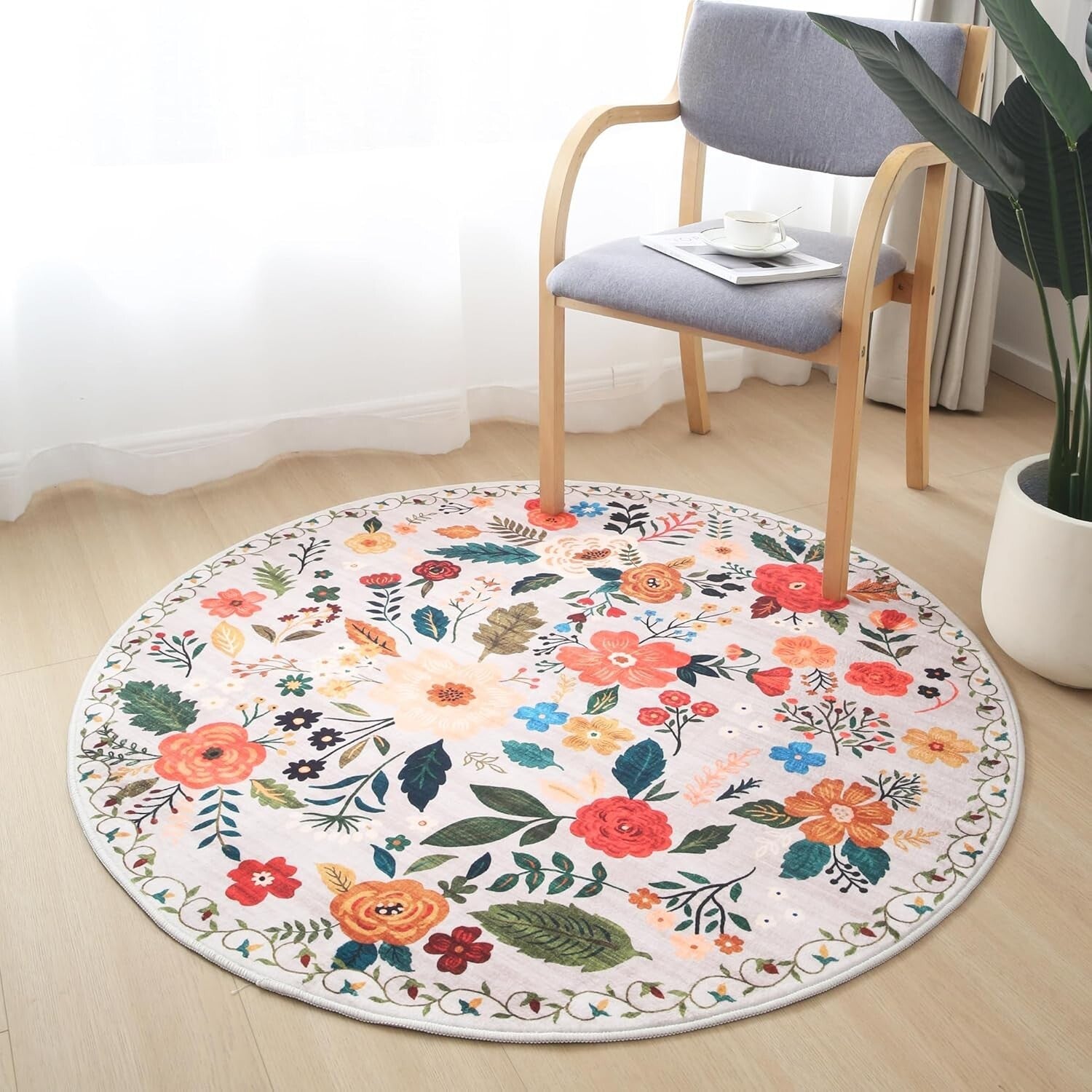 Kid & Pet-Friendly 6ft Washable Round Rug - Soft Low Pile for High Traffic