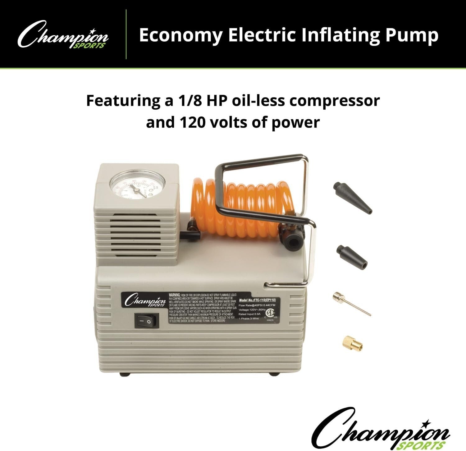 Economy 20 PSI Electric Inflating Pump for Balls - Ideal For Fitness Enthusiasts