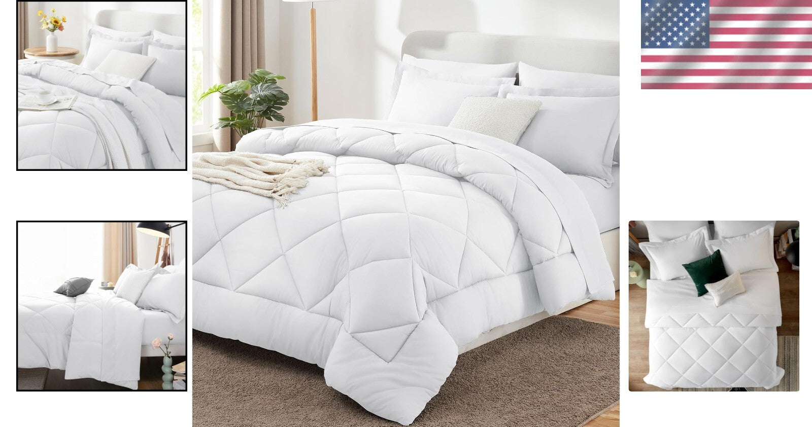 7-Piece King Size Comforter Set - Soft White Luxury Bedding for All Seasons