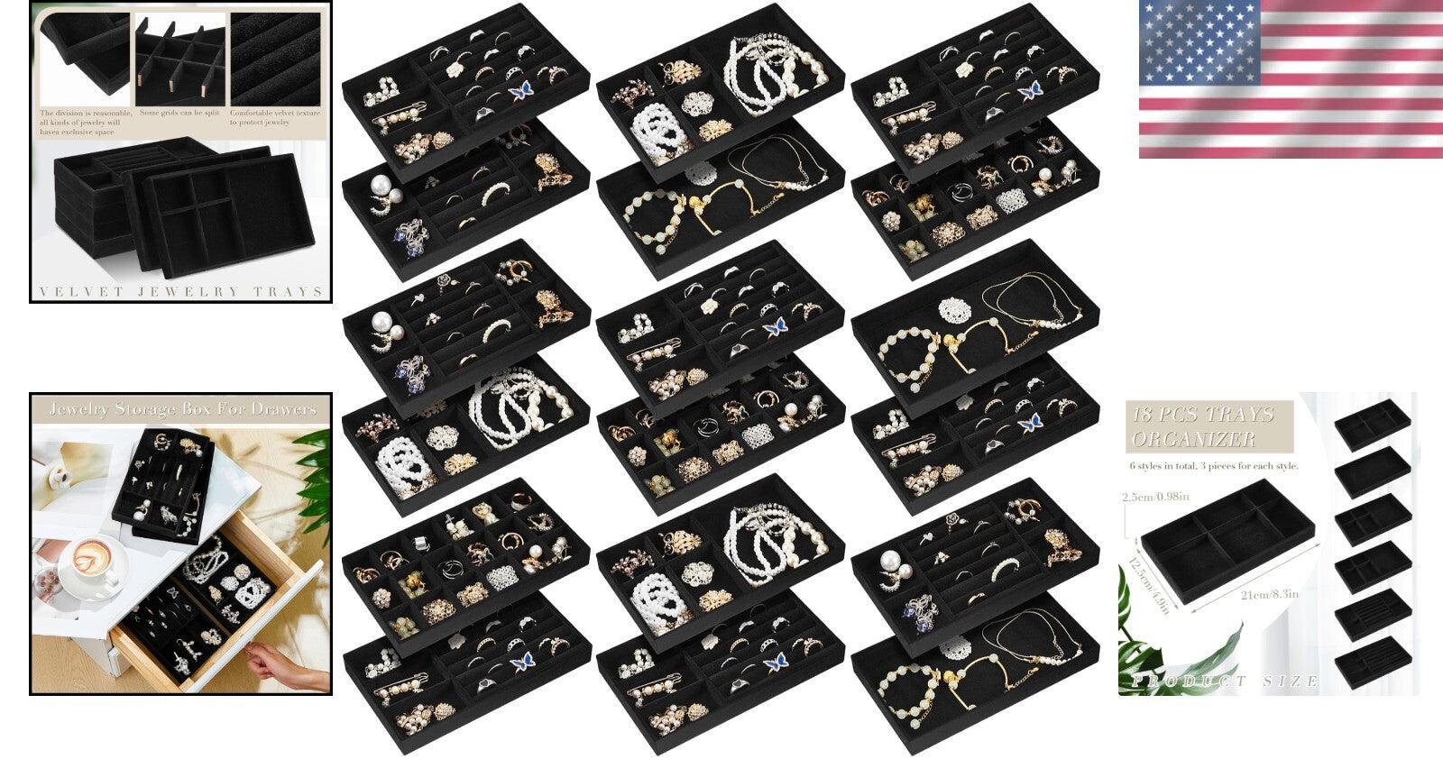 Versatile Stackable Velvet Jewelry Organizer - 18 Tray Set for All Occasions