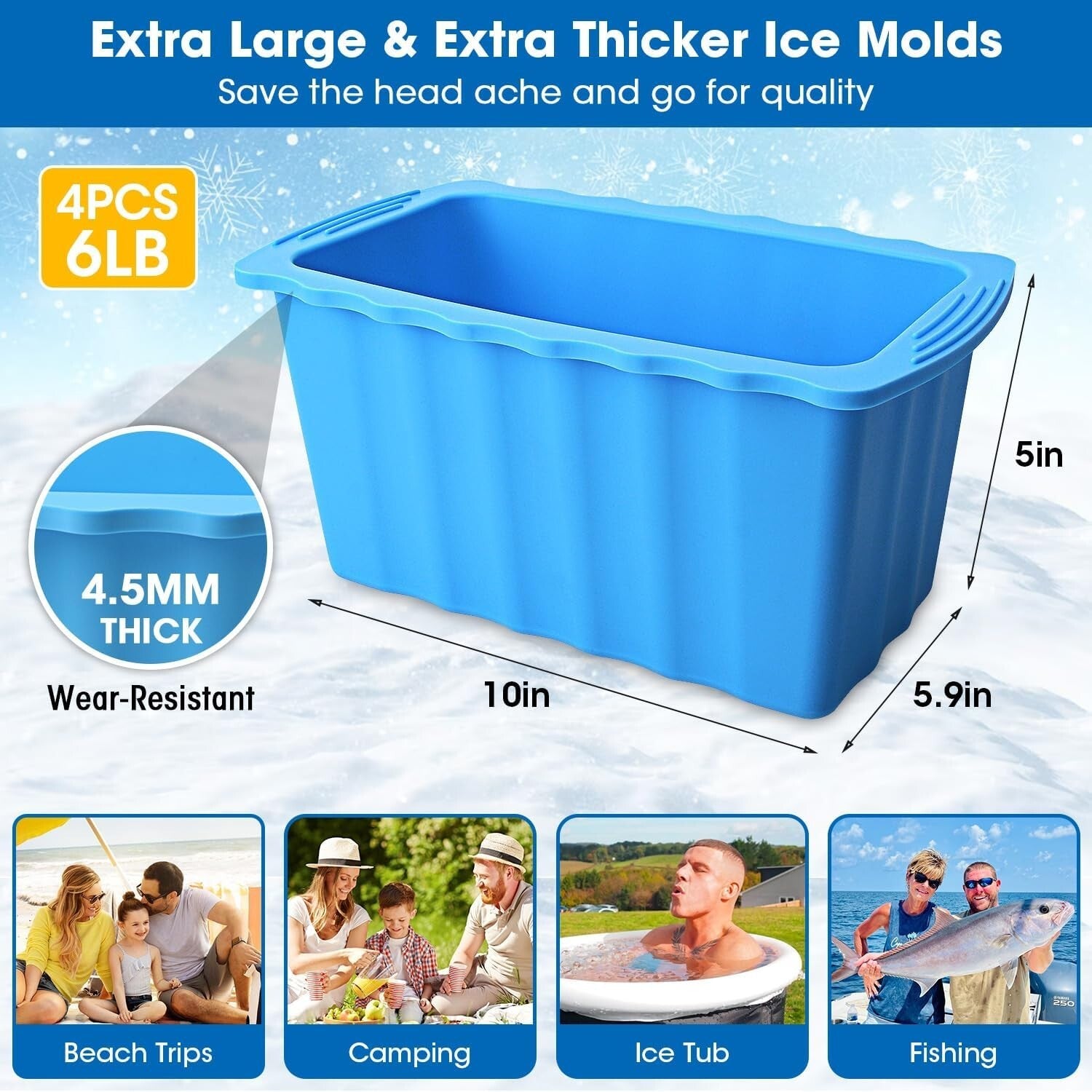 Durable Extra Large Ice Tray Mold with Handles - Perfect for Ice Baths & Coolers