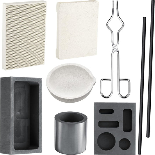 Durable 9-Piece Graphite Casting Set with Stir Rods and Moulds for Metalworking
