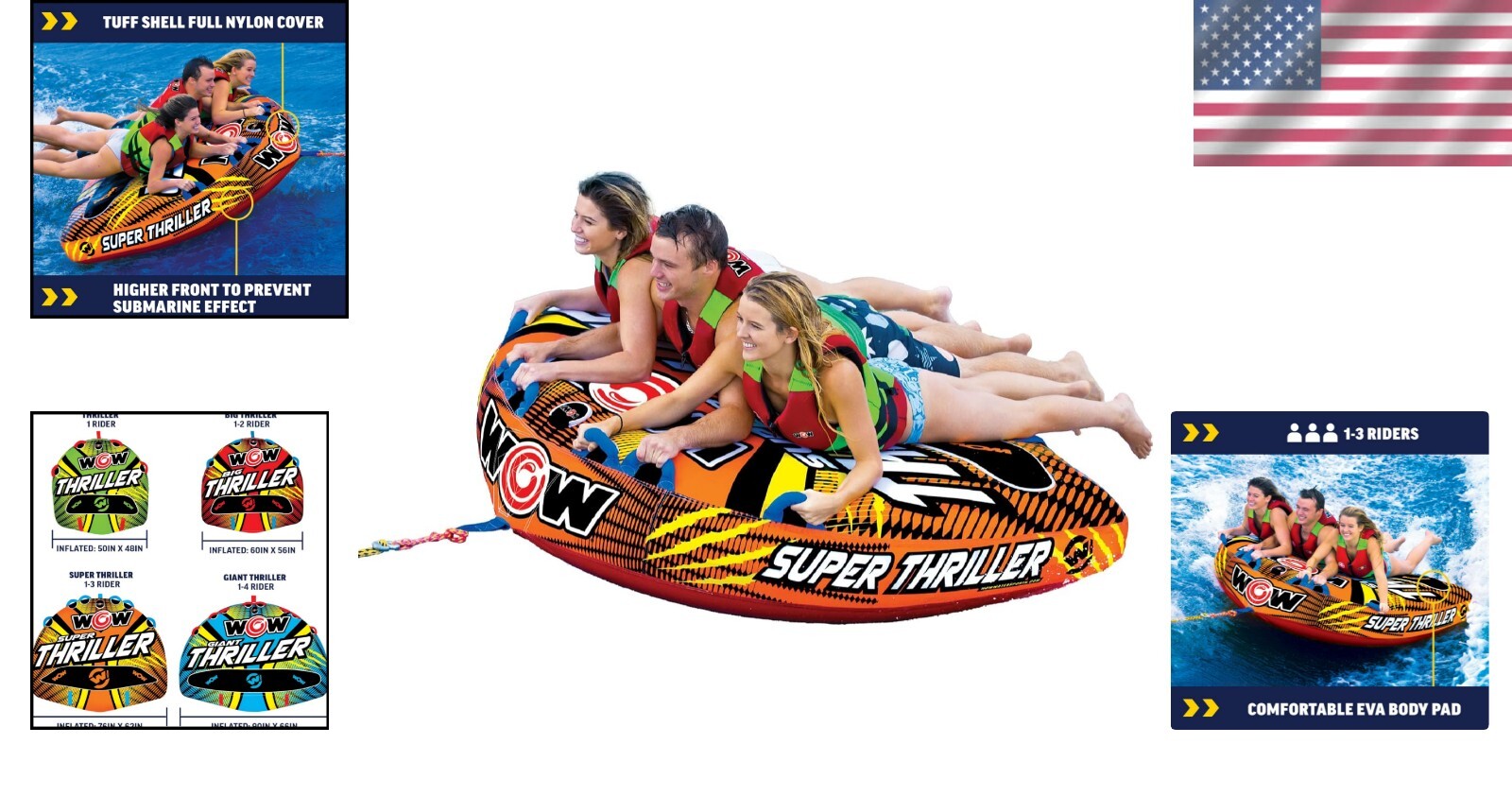 Durable Inflatable Thrill Tube for Boats - Quick Connect 3-Person Capacity