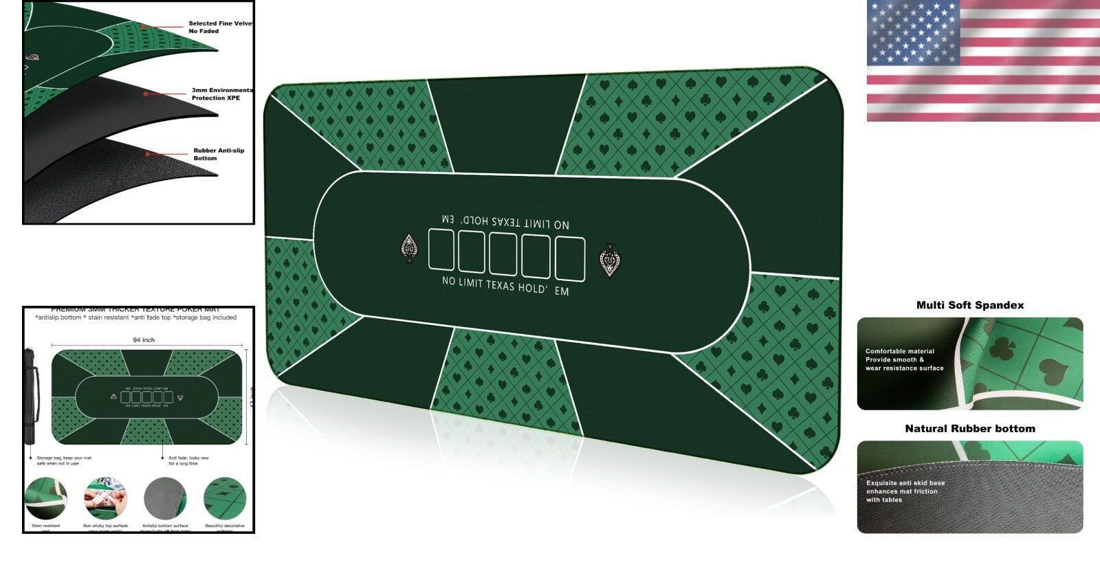 Professional Quality 94 x 47 Inch Poker Mat for 10 Players - Strong & Durable